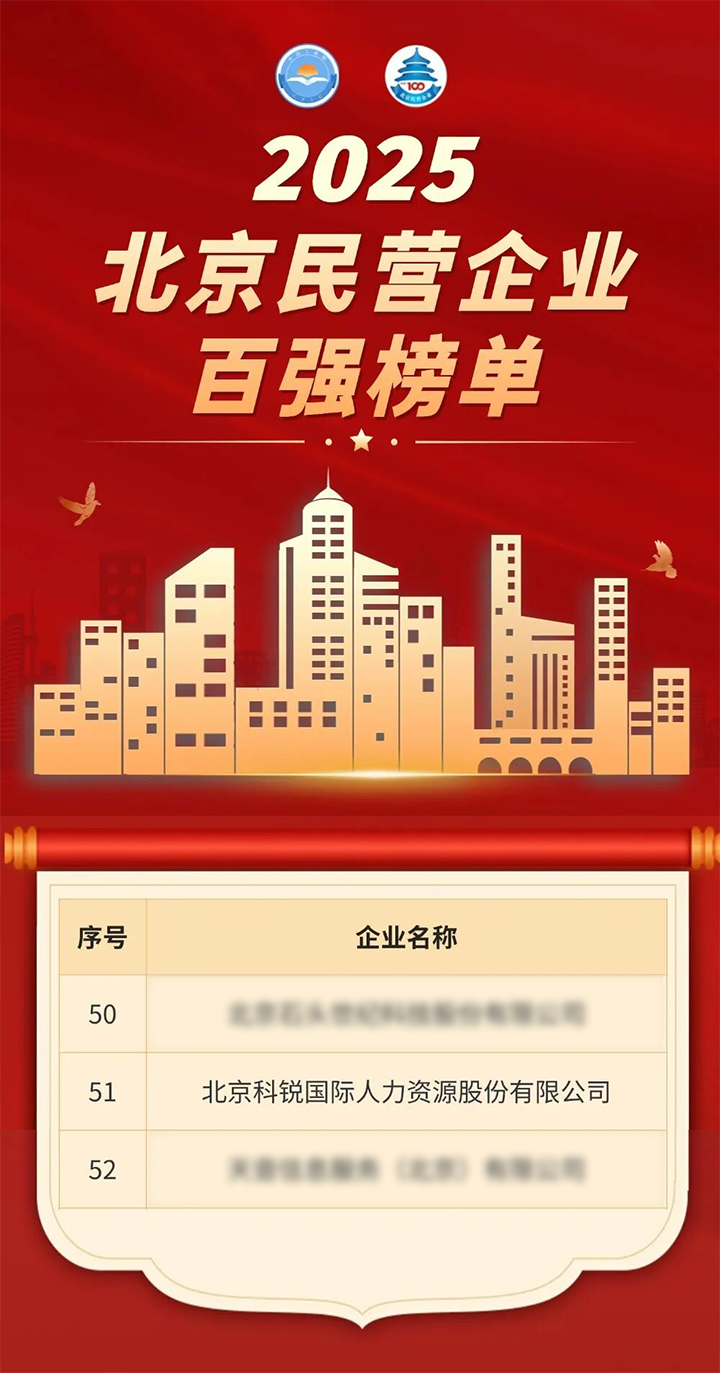 人力资源公司JDPAY钱包官网国际荣登北京市工商联发布的2025北京民营企业百强榜单
